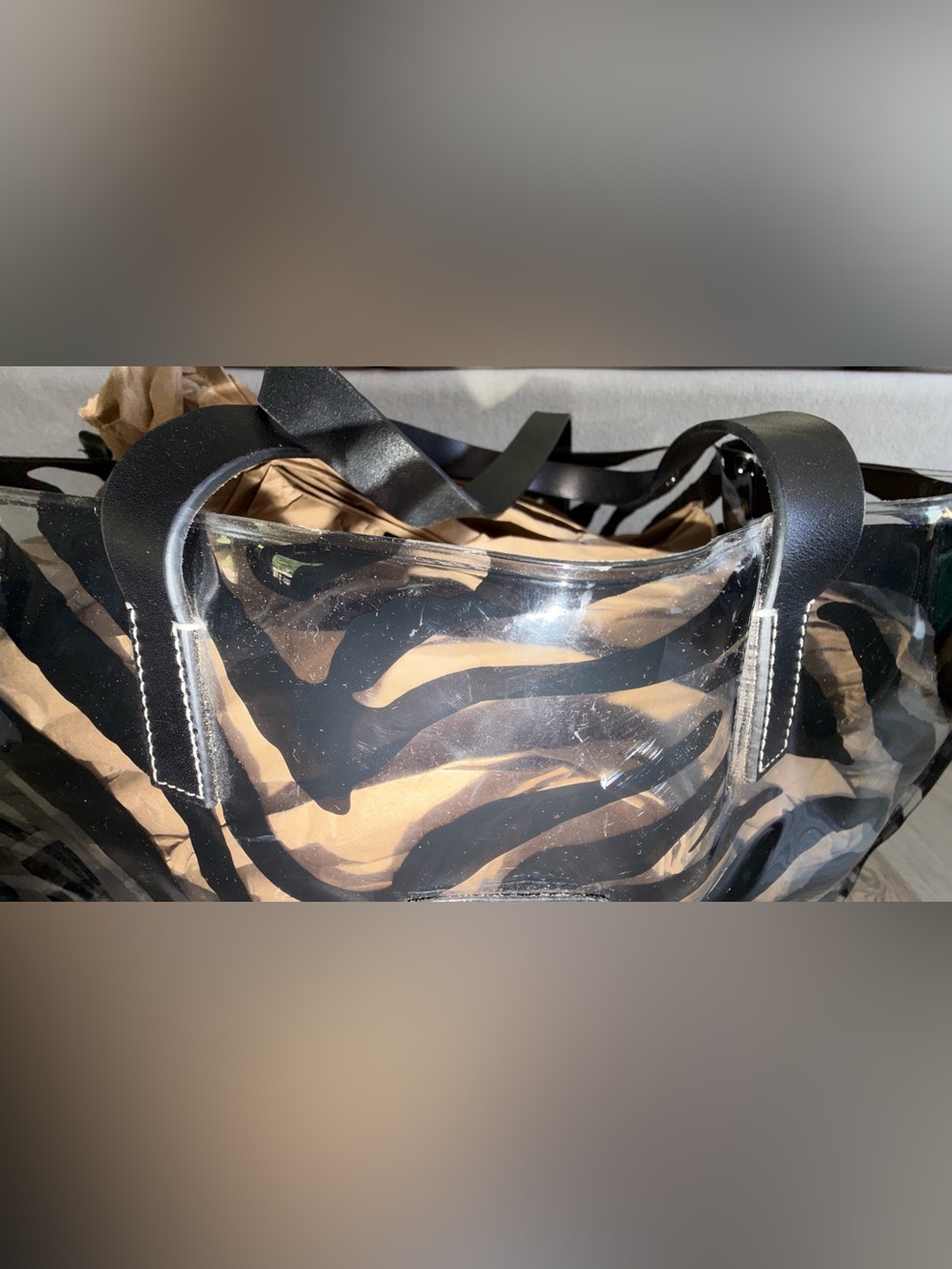 Dooney & Bourke Transparent Tote Bag Zebra Print Clear Black Leather Straps - Picture 9 of 13